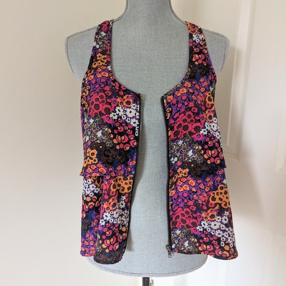 [Material Girl] Floral Zipper Front Racerback Tank - M - Picture 5 of 6